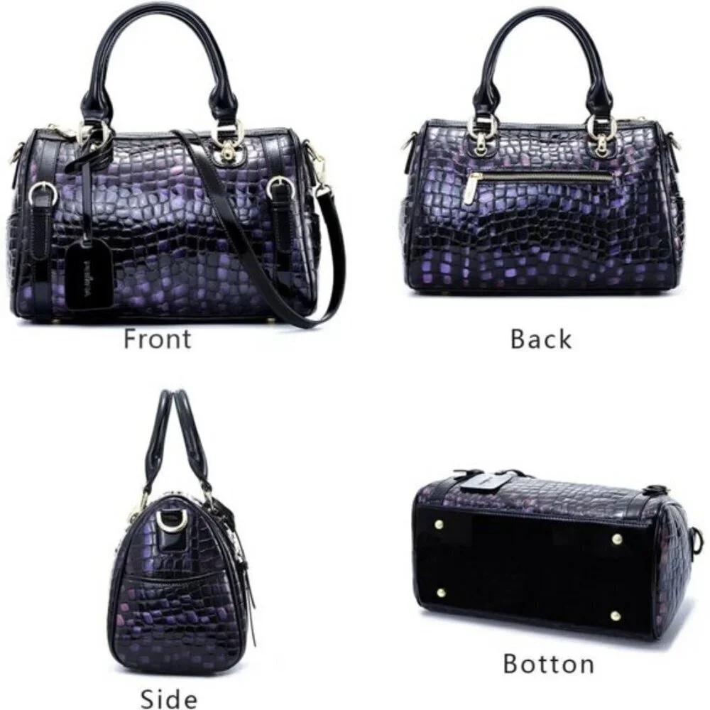 ⚡Women Purple Genuine Leather Tote Handbag Clutch Purse Crossbody Bag - Picture 4 of 9